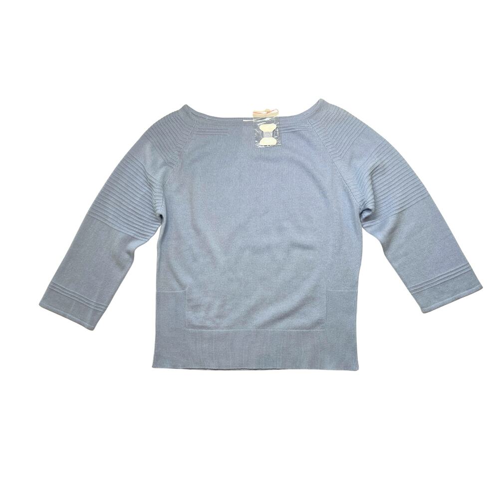 Never Worn Eric Bompard Light Blue Cashmere Silk Sweater, Boat Neck ¾ Sleeve Top